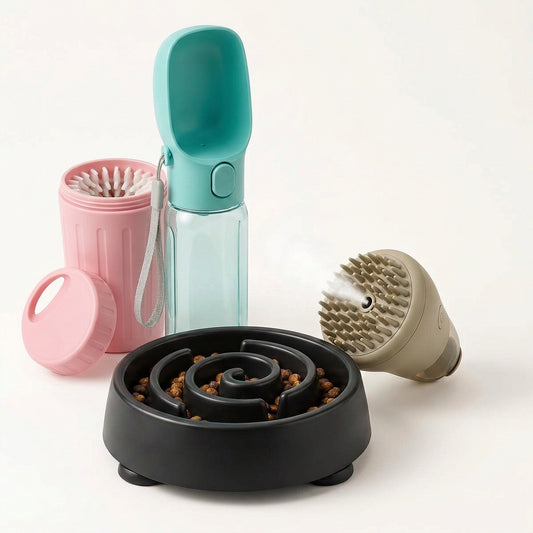 Complete Care Set: water bottle, spiral bowl, steam brush and paw cleaner
