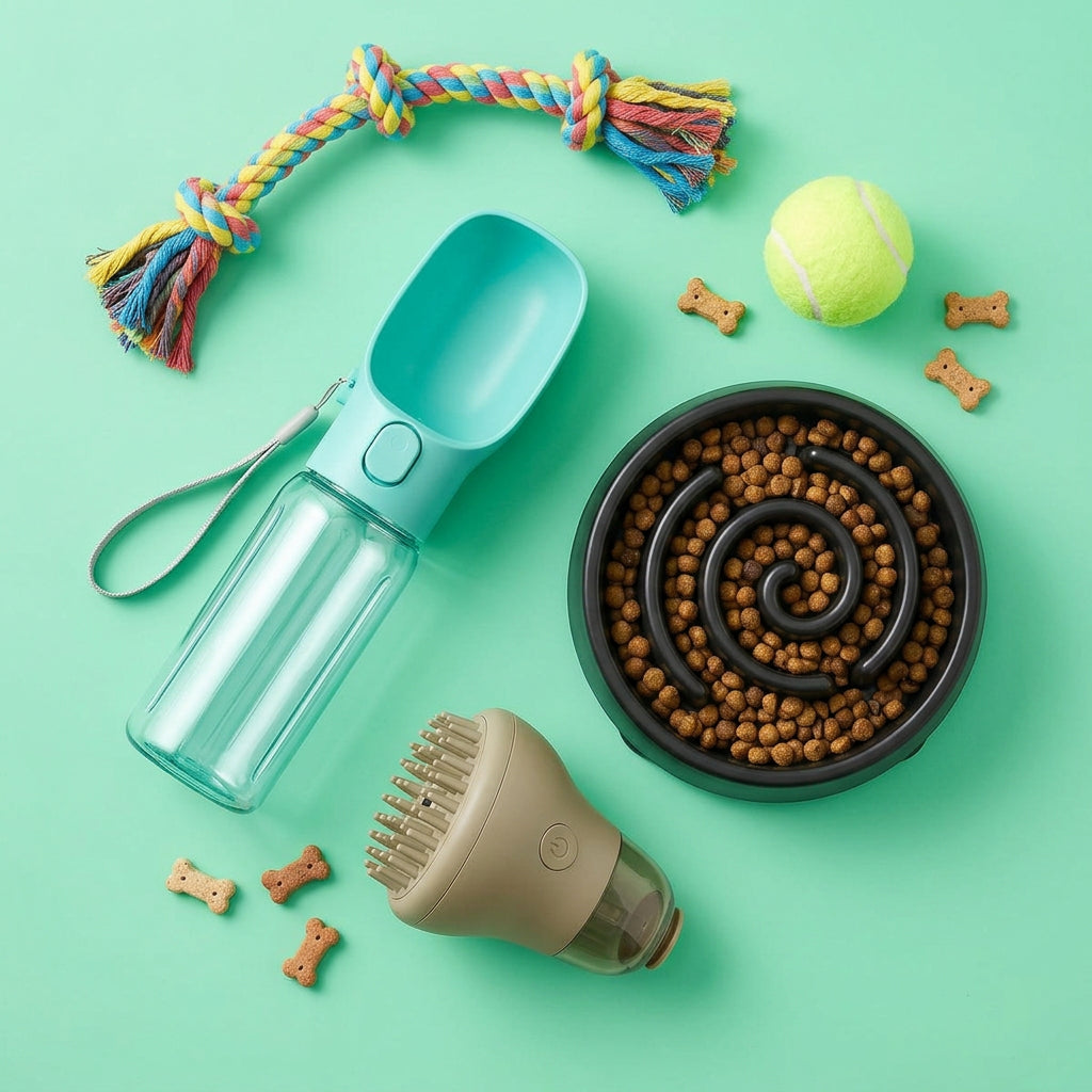 Everyday Essentials Set flat-lay on mint with toys