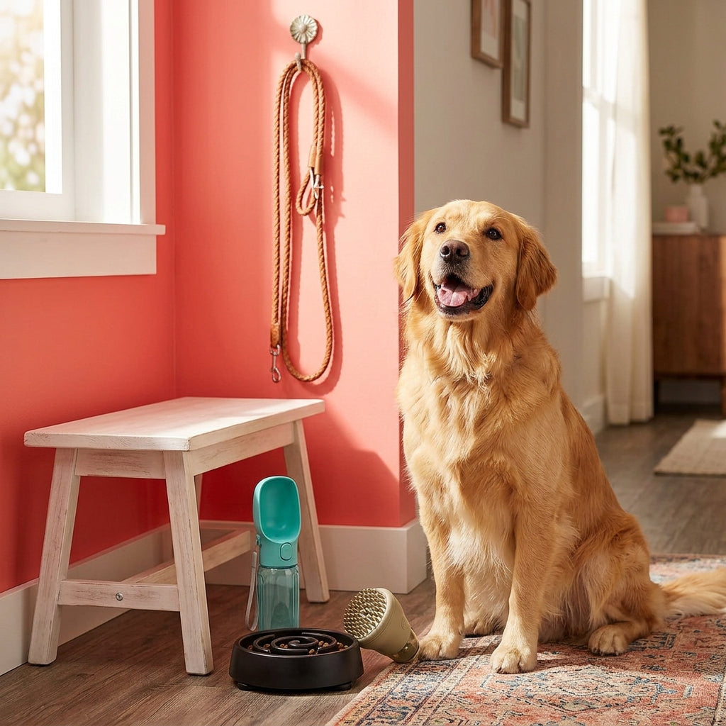 Everyday Essentials Set at home with a golden retriever