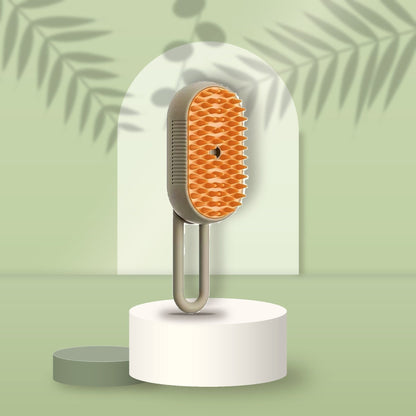 Khaki Steam Grooming Brush on a sage podium