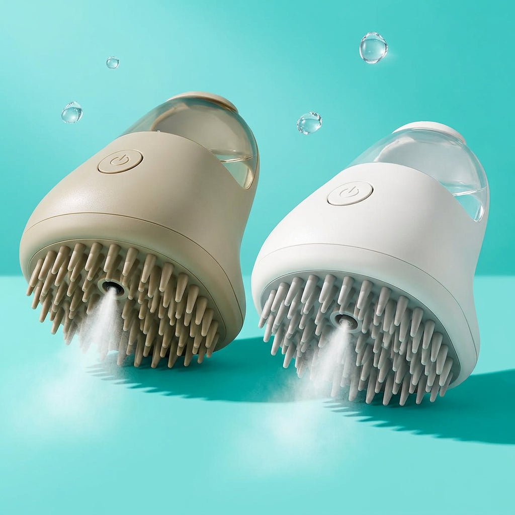 Steam brushes on a teal background