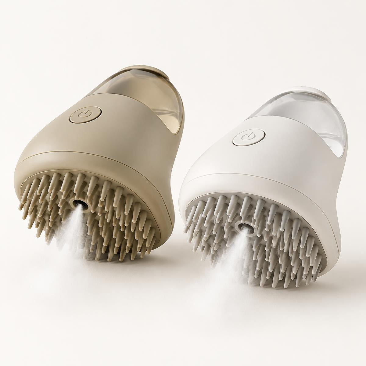 Steam Grooming Brush in khaki and white