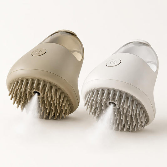 Steam Grooming Brush in khaki and white