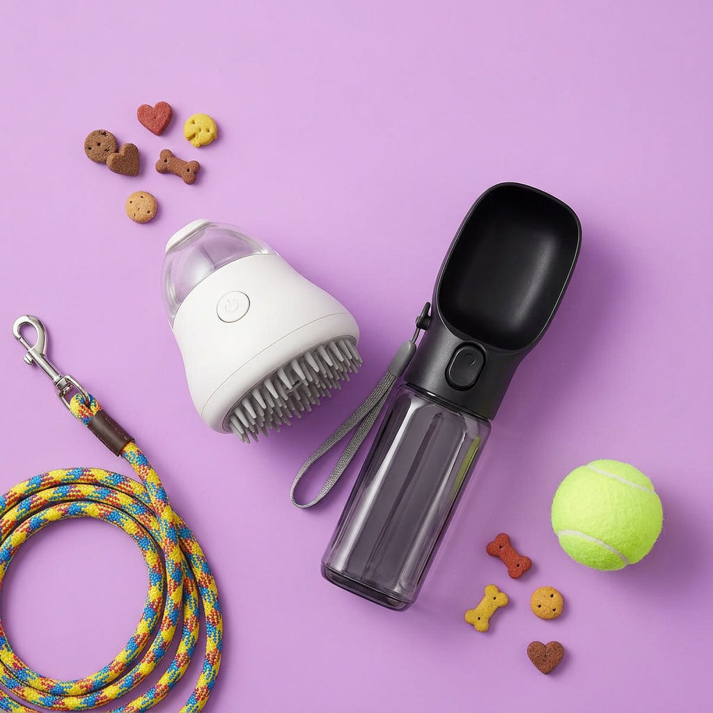 Walk & Groom Set flat-lay with leash and tennis ball