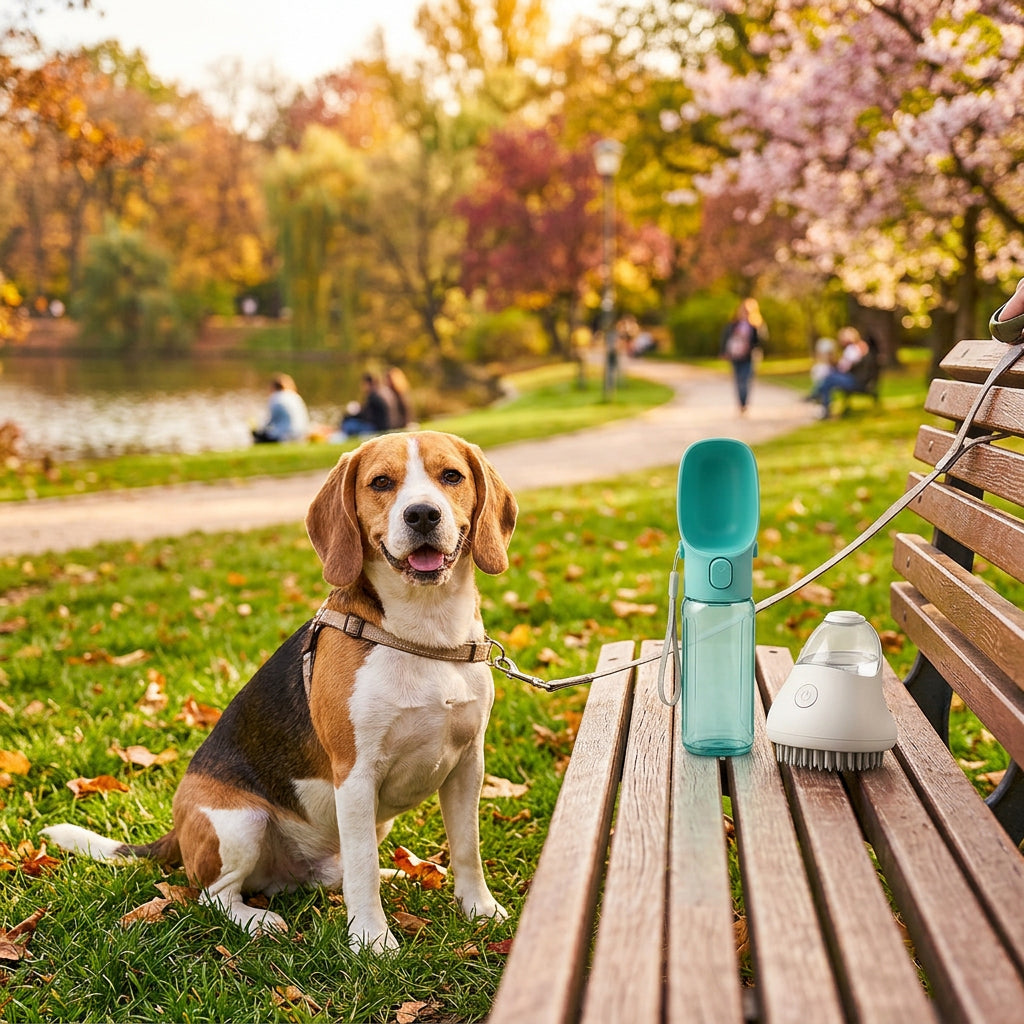 Walk & Groom Set in the park with a beagle