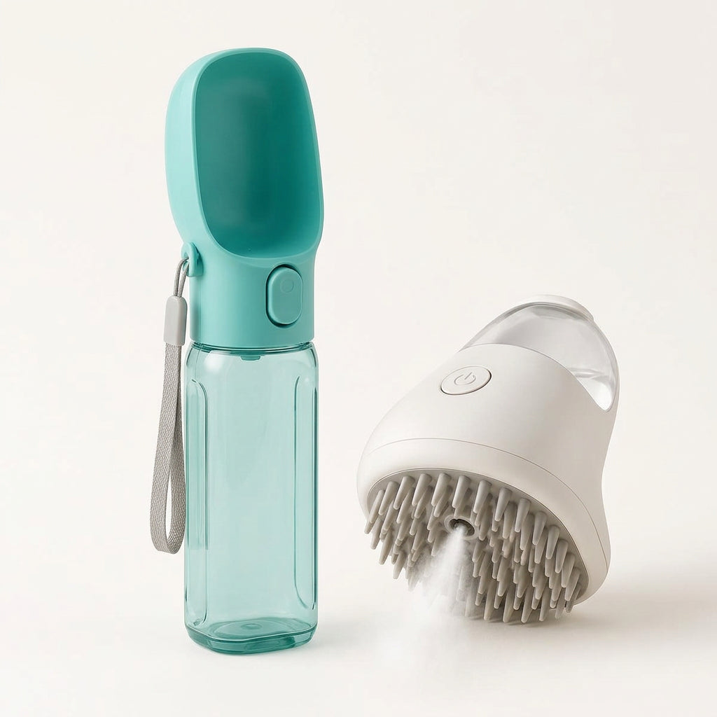 Walk & Groom Set - water bottle and steam grooming brush